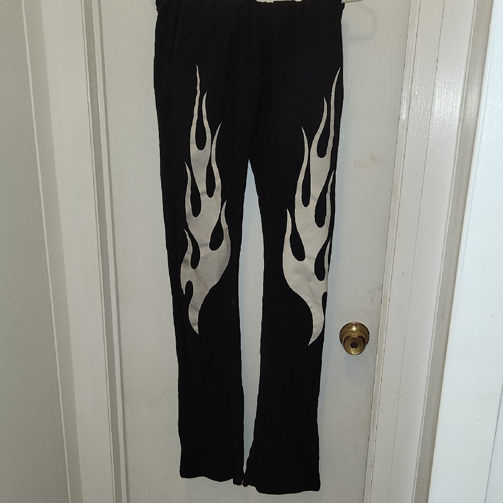 Black Pants with White Flame Design